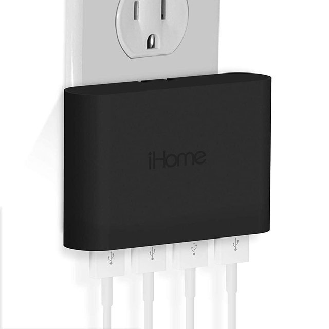 iHome AC Pro 5.4 Amp 4-Port USB Wall Charger, Flat Foldable Plug for iPhone 12/12 Pro/12 Pro Max/ 11/11 Pro/11 Pro Max/Xs,/Xs Max/XR/X/8/Airpods, iPad, Samsung Galaxy Android & More, Black