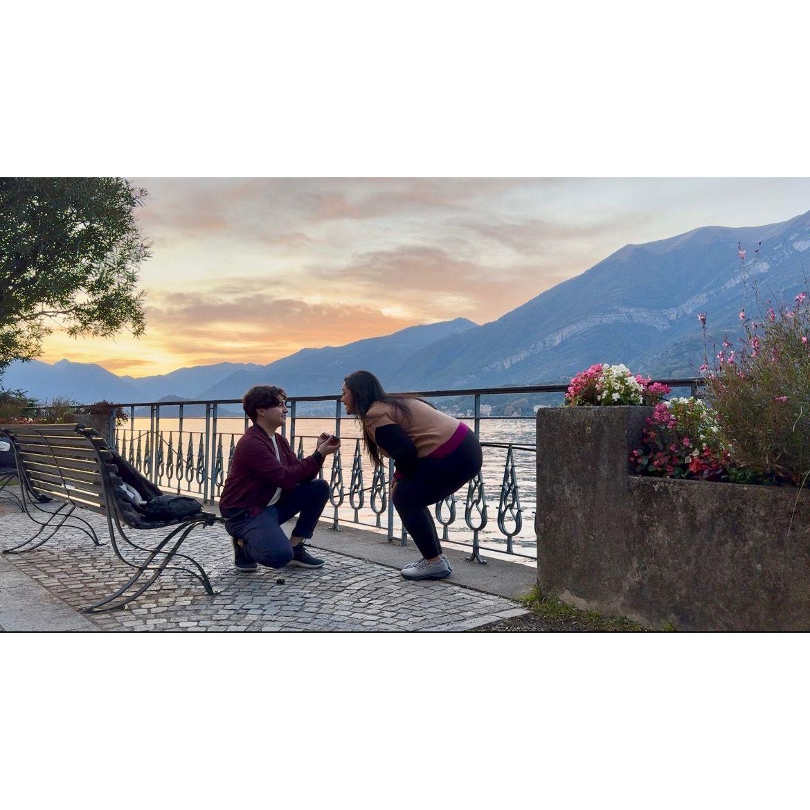 Juan Carlos proposing in front of Lake Como. October, 2024