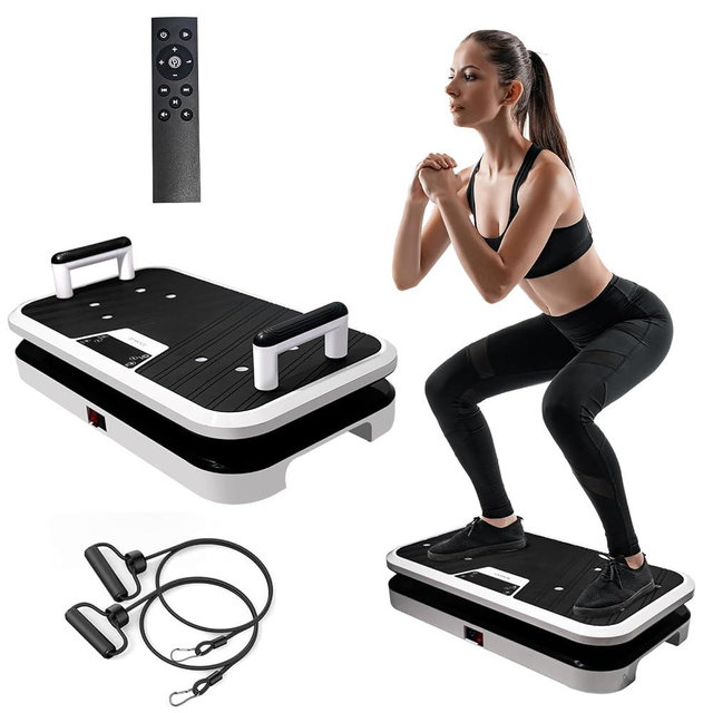 EDGSKGR Vibration Plate Exercise Machine with Pushup Handle & Bluetooth, Full-Body Vibrating Plate for Lymphatic Drainage,Home Workout, Office Fitness, Weight Loss, Muscle Toning -Remote Control