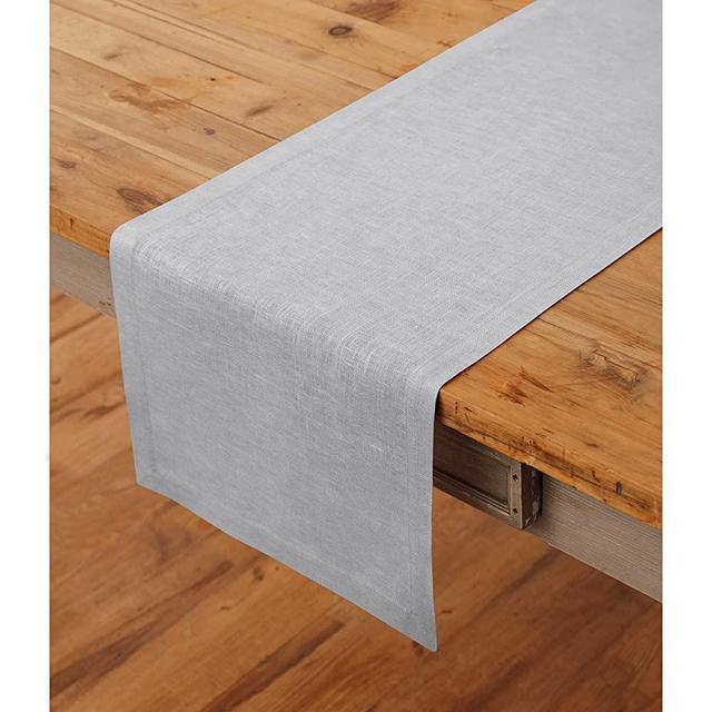 Solino Home Linen Table Runner – Soft Grey, 100% Pure Linen Fabric Table Runner 14 x 90 Inch – Fete, Handcrafted from European Flax and Machine Washable