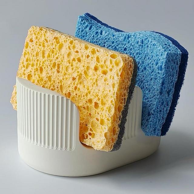 BekPooQ Ultra Absorbent Stone Sponge Holder for Kitchen Sink, 2 Slot Diatomite Kitchen Sink Sponge Holder, Diatomaceous Earth Dish Sponges Holder,Double, White