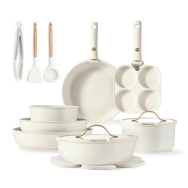 CAROTE 19pcs Pots and Pans Set Non Stick, Cookware Set with Detachable Handle, Kitchen Cookware Sets with Removable Handle, RV Cookware Set, Oven Safe, Cream White