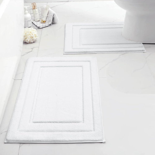 HOMEIDEAS Bathroom Rugs Sets 2 Piece, Super Soft and Absorbent Non Slip Microfiber U-Shaped Toilet Bath Mat Set (20"x32"+U20 x24, White)