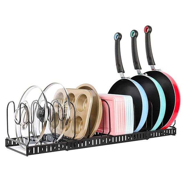 X-cosrack 15 Dividers Pot Pan Lid Rack Bakeware Cupboard Organizer, Expandable, Black
