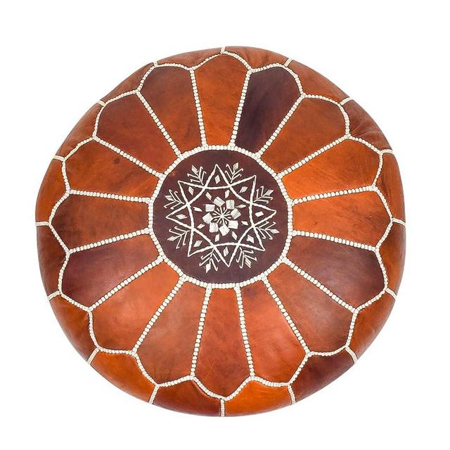 Moroccan Leather Pouf Ottoman Cover – Boho Decor Footstools | Hassocks and Ottomans | Moroccan Decor Foot Rest for Couch | Boho Accent Chair and a Half with Ottoman (Brown)