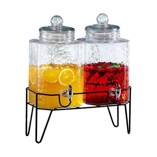 Style Setter 210266-GB 1.5 Gallon Each Glass Beverage Drink Dispensers with Metal Stand (Set of 2), 9" x 17", New box