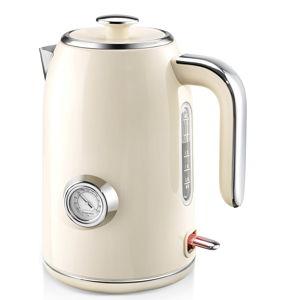 PUKOMC Electric Kettle, 1.7L Stainless Steel Tea Kettle with Temperature Gauge, 1500W Water Boiler with LED Light, BPA-Free, Auto Shut-Off and Boil-Dry Protection (Beige) Visit the Pukomc Store