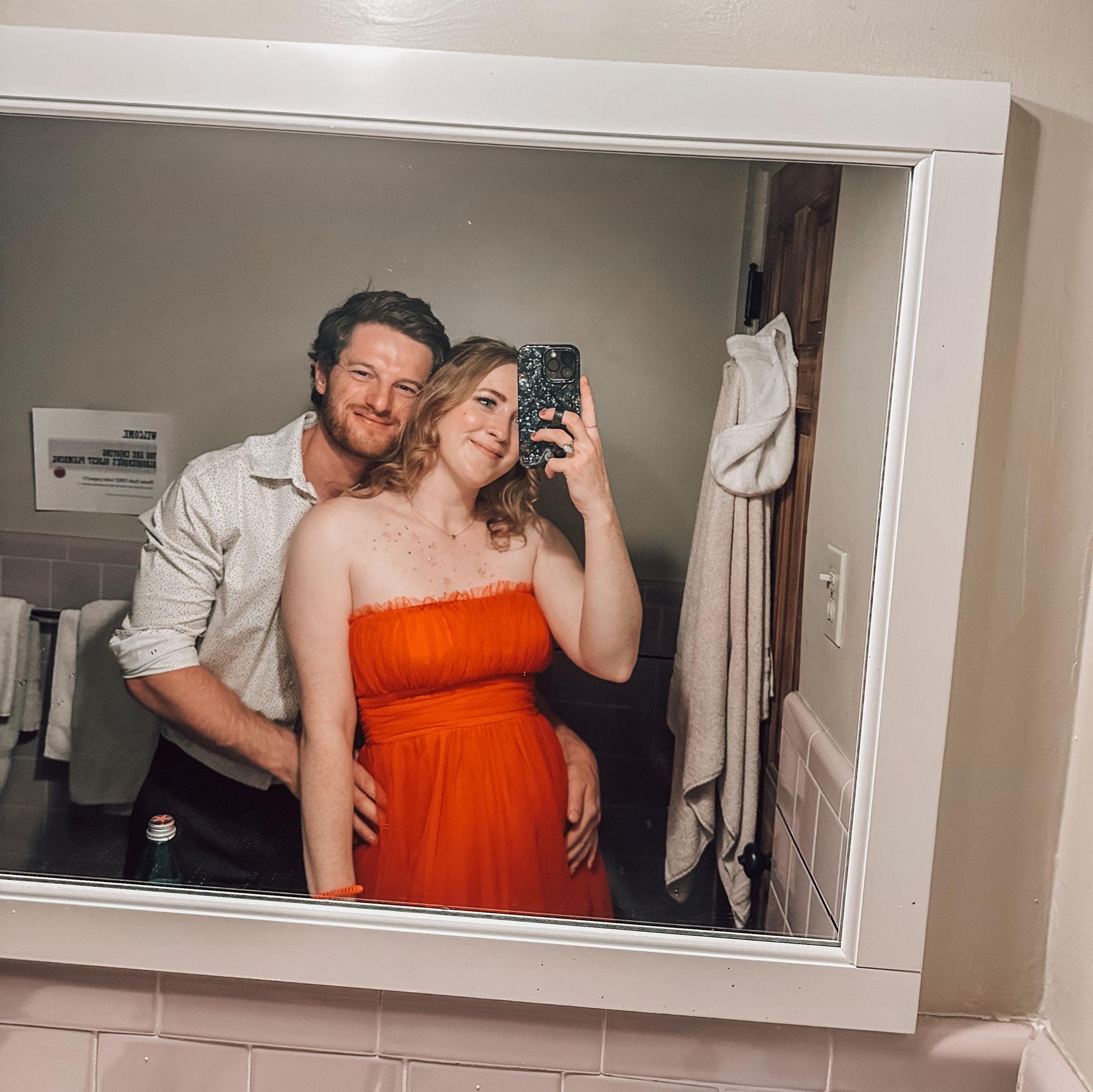 Mirror selfie at Gab's bestie Olivia's wedding in September 2023 :)