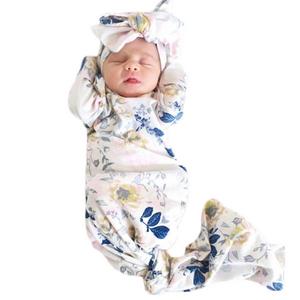 Newborn Baby Girls Sleep Gowns Floral Printed Long Sleeve Sleepsack Blanket with Headband