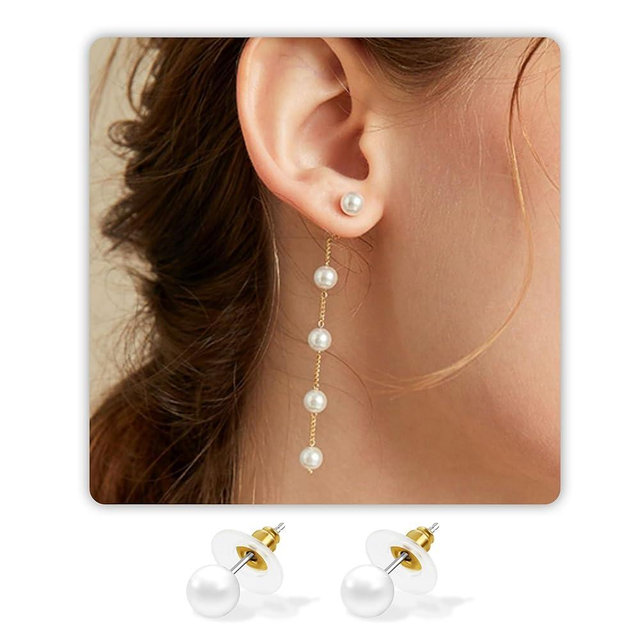 Trinckle Pearl Earrings for Women 14k Gold Pearl Drop Earrings, Long Boho Tassel Earrings, 5mm White Pearl Dangle Statement Prom Earrings, Bridal Gifts Wedding Jewelry Birthday Summer Gift for Her