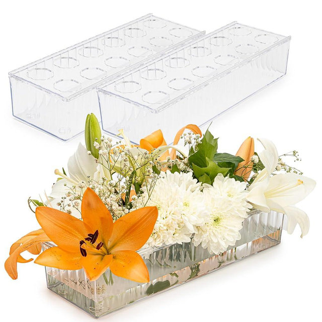 2 Pack Leak-Proof Wave Design Acrylic Long Vases for Centerpieces - 24" Clear Flower Rectangle Vase as Floral Centerpieces for Tables, Long Flower Vase with 12 Holes as Flower Arrangement Holder