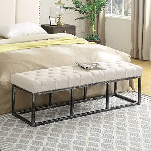 24KF Upholstered Tufted Long Bench Seats with Metal Frame Leg, Ottoman with Padded Seat-Ivory