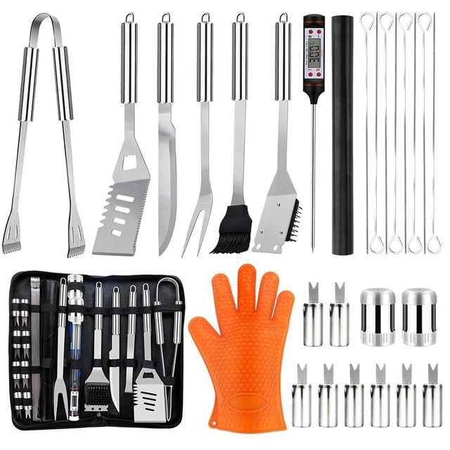 Grilling Accessories, 28PCS Stainless Steel BBQ Accessories, Portable Grill Accessories Set with Storage Case, Grill Tools Set for Outdoor Grill, Christmas Birthday Father's Day Grilling Gifts for Men