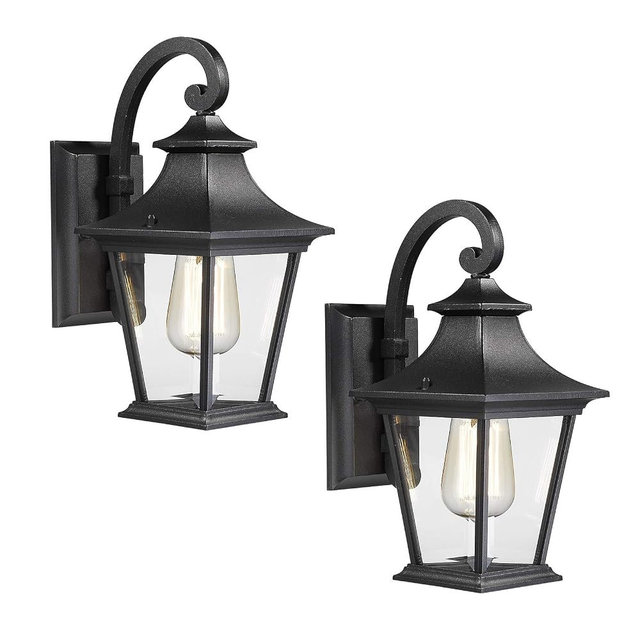 Emliviar Outdoor Wall Lights 2 Pack - Exterior Porch Lights Wall Mount in Black Finish with Clear Glass, XE219B-2PK BK