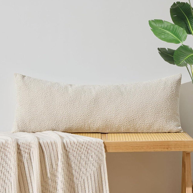 ORTIGIA Boucle Lumbar Pillow Covers 14x36 Beige Textured Body Pillow Case Neutral Pillowcases for Indoor Couch Sofa Bed Cushion Living Room Modern Cushion Cases (Cover Only)