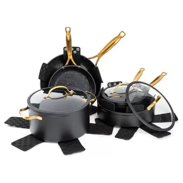 Thyme & Table Black and Gold Speckled 12-Piece Cookware Set