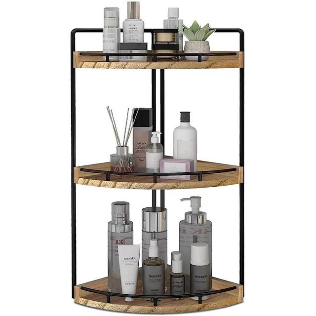 Dorhors 3-Tier Corner Bathroom Organizer Countertop,Bathroom Organizers and Storage,Counter Tray and Vanity Organizer,Wood Counter Organizer for Kitchen,Bathroom,Dresser (Rustic Brown)