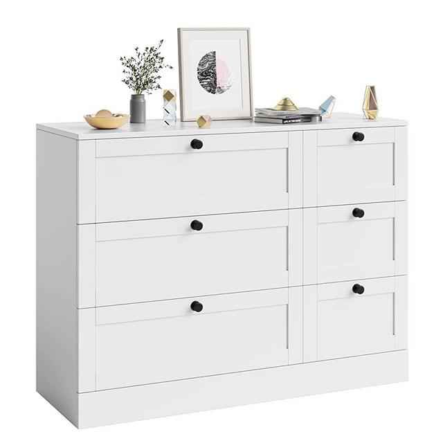 HOSTACK Dresser for Bedroom, 6 Drawer Dresser with Wide Space, Modern Chest of Drawers, Storage Cabinet with Drawers for Closet, Living Room, Entryway, White