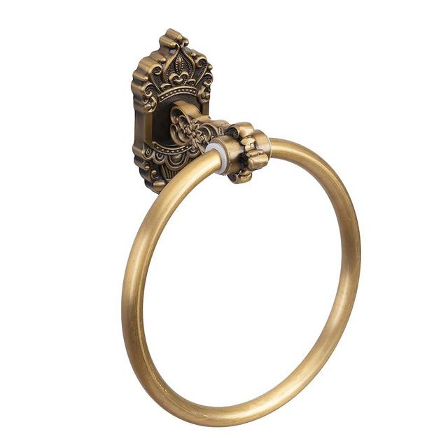 SDH Bathroom Towel Ring - Crown Themed Antique Brass Towel Hanger - Wall Mount Hand Towel Holder for Bathroom - Pack of 1 Heavy Duty Decorative Aluminum Hanging Ring for Bathroom Towel Storage