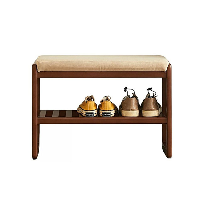 Grewood Wood Shoe Bench,2-Tier Storage Bench with Cushion Padded Seat,Entryway Bench with Shoe Storage, Small Bench for Entryway,Living Room