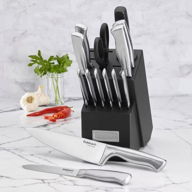 Cuisinart 15pc Stainless Steel Cutlery Block Set - C77SS-15PK: High Carbon, Ergonomic, Rust-Resistant, Forged Knives