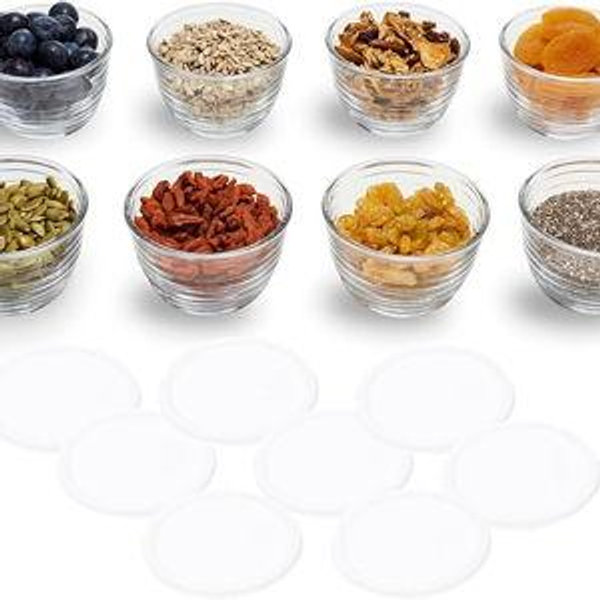 Libbey Small Glass Bowls, Glass Containers with Lids Set of 8 to Keep Leftovers Fresh, Meal Prepping and More, Dishwasher Safe Small Bowls for Dips
