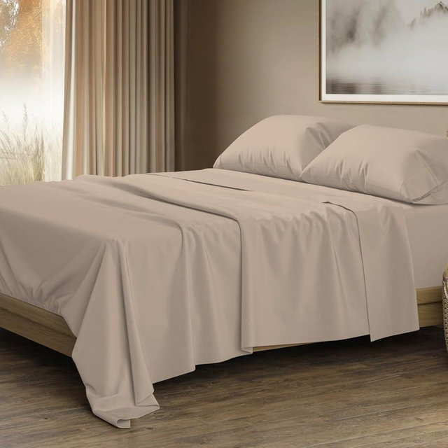THREAD SPREAD 100% Egyptian Cotton Sheets Queen Size - 1500 Thread Count 4 PC Sheet Set Egyptian Cotton, Sateen Luxury Sheet Queen Size, Silky Soft Sateen Sheets, 17" Deep Pocket - Taupe