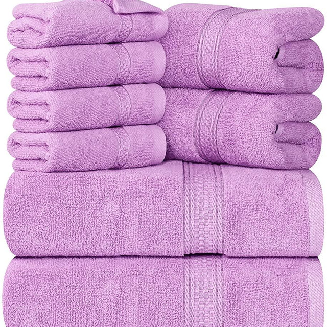 Utopia Towels Lavender Towel Set, 2 Bath Towels, 2 Hand Towels, and 4 Washcloths, 600 GSM Ring Spun Cotton Highly Absorbent Towels for Bathroom, Shower Towel, (Pack of 8)