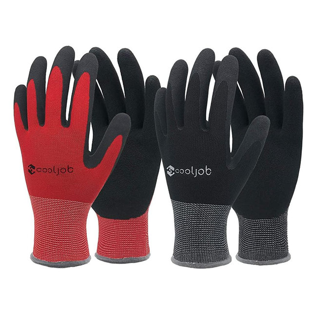 COOLJOB Gardening Gloves for Men, 2 Pairs Breathable Rubber Coated Garden Gloves, Work Gloves for Men, Men’s Large Size Fits Most, Black & Red (2 Pairs L)