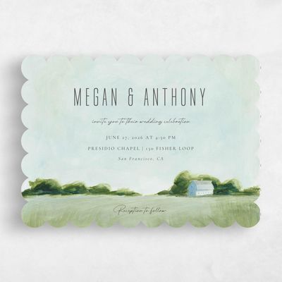Green Scalloped Wedding Invitation - Whitaker Landscape