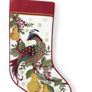 Needlepoint Personalized Christmas Stocking- Partridge In A Pear Tree