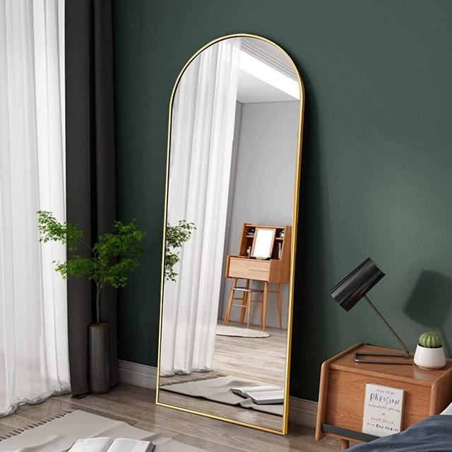 Arched Full Length Mirror, 65 "x 22" Floor Mirror with Stand, Full Body Mirror with Aluminum Alloy Frame, Freestanding, Wall-Mounted or Leaning (Gold)