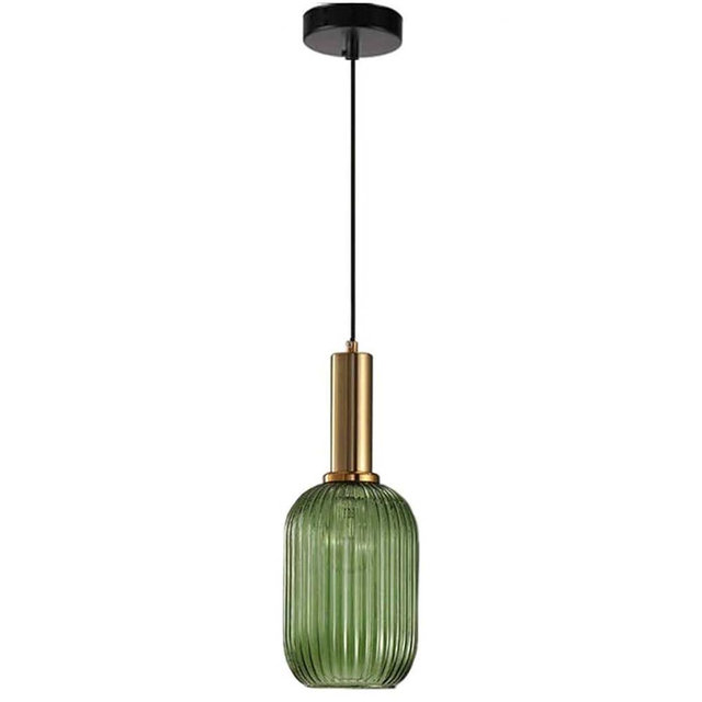 Debbte Industrial Vintage Glass Pendant Lighting Brass Finish Modern Retro Drop Ceiling Light Hanging Lamp for Bedroom Dining Room Kitchen Island (Green, 5.1 Inches)