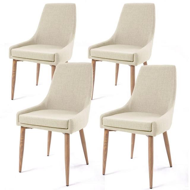 Dining Chairs， E&D FURNITURE Living Room Chair Set of 4 Accent Chair Beige Fabric Dining Comfy Chair for Kitchen Upholstered Dining Chairs Kitchen and Dining Room Metal Leg Chair