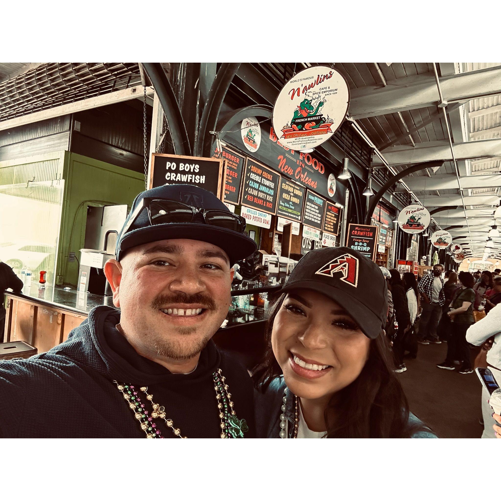 Waiting to eat gator, frog, poboy and everything that World Famous N'awlins Cafe had to offer! French Market, NOLA