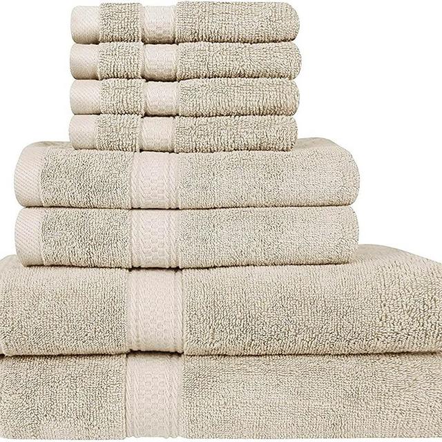 Asiatique Linen – Premium Luxury 8 Piece Bath Towels Set – 100% Ringspun Cotton 650 GSM Bathroom Towels – Bathroom Set of 2 Bath Towels, 2 Hand Towels, and 4 Washcloths – Ideal for Home, Spa & Hotel