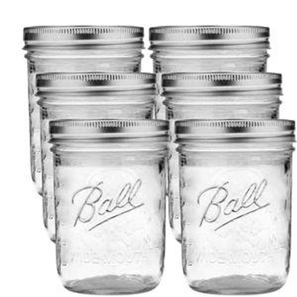 Ball Wide Mouth Glass Mason Jars with Lids and Bands, Used for Canning, Pickling, Juice, Jam, Jelly, Pint Size 16 Ounce (Pack of 6)