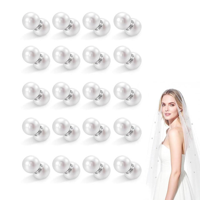 CutePlanet Veil Weights - 20 Pairs Magnetic Bridal Veil Weights for Outdoor Wedding, No Sew Pearl Weights for Long & Cathedral Veils, Anti-Wind Wedding Accessories for Brides