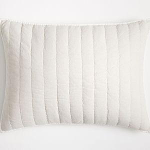 European Flax Linen Cotton Pick Stitch Quilt & Shams (Standard Sham, Color White)