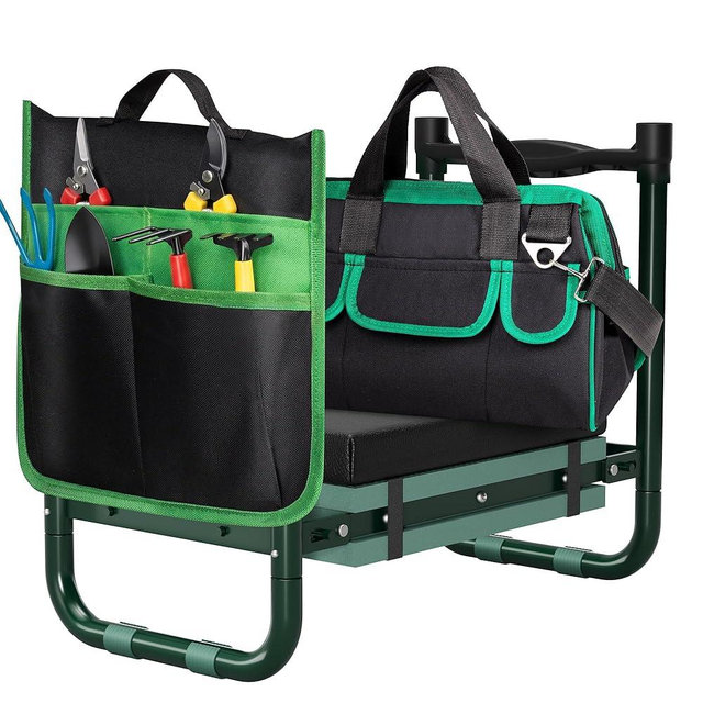 Walensee Foldable Garden Kneeler and Seat Bench with Cross-Body Tool Bag, Removable Tool Pouch, Heavy Duty Garden Stool with Soft Kneeling Pad, No Assembly,Ideal Gardening Gift for Mom Women Seniors