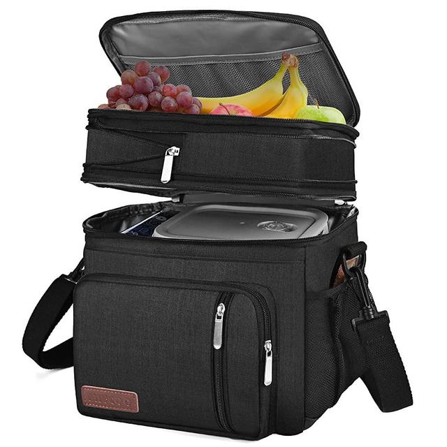 Insulated Lunch Bags for Women Men Large Lunch Box Leakproof Double Deck Soft Cooler Tote Bag MIYCOO(Black, 15L)
