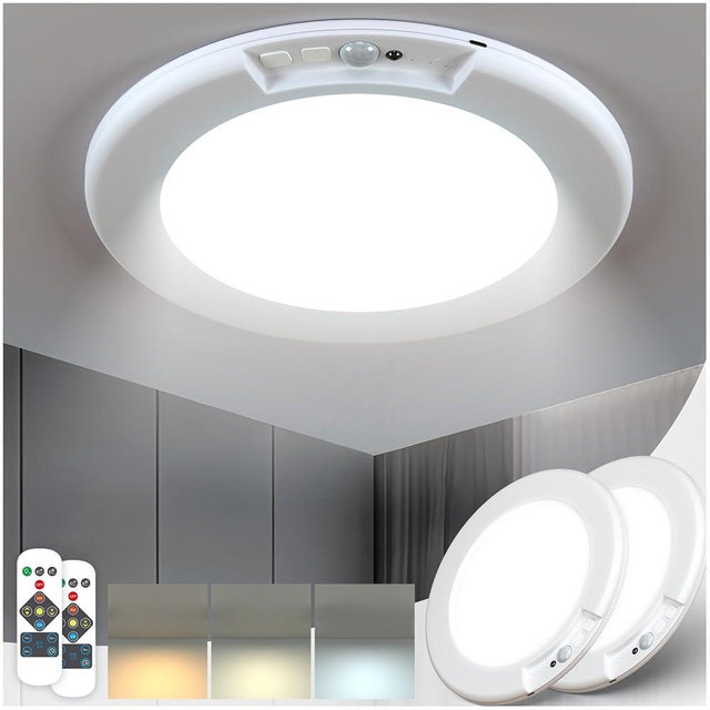 Yurnero Rechargeable Motion Sensor Ceiling Light - 2 Pack Ultra-Thin 400LM Magnetic Wireless Lights with Remote, Battery Powered for Closet, Shower, Stairs, Hallway, Shed, Porch, Patio