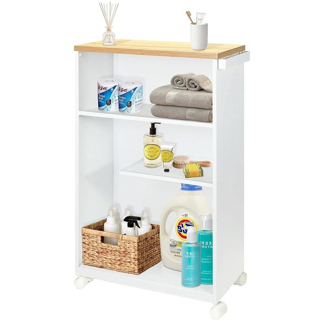 Montex Slim Storage Cart, Skinny Bathroom Storage Cabinet, Slim Bathroom Cabinet with Handle, Bathroom Cart, Bathroom Storage Carts with Wheels, White