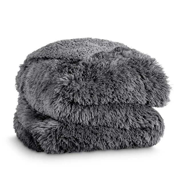 Grey Full/Queen Shaggy Faux Fur Blanket by Bare Home