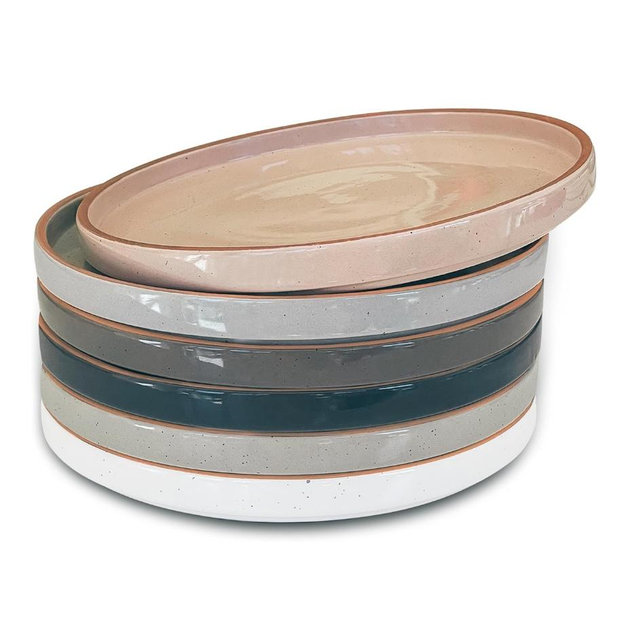 Mora Ceramic Flat Dessert Plates, Assorted Neutrals