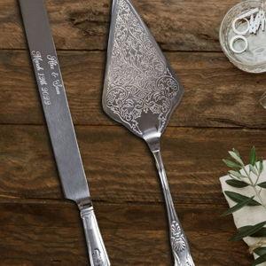 Personalized Wedding Cake Knife and Server Set | Elegant Bridal Pastry Knife | Marriage gift | Matrimonial Ceremony Dessert Silverware