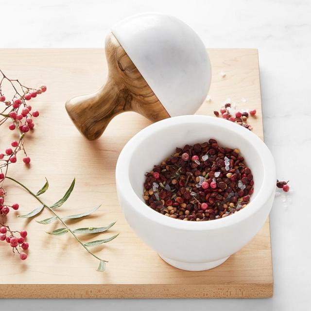 Williams Sonoma White Marble and Olivewood Mortar and Pestle, Small