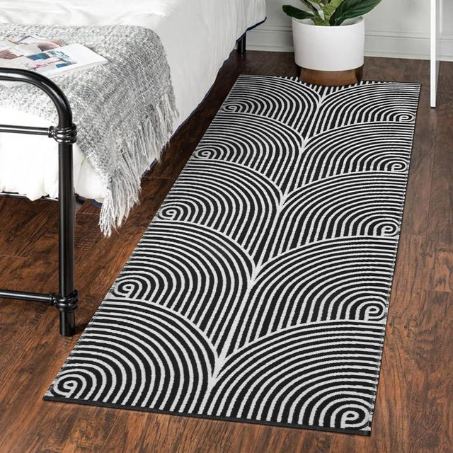 Tiffasea Washable Runner Rug 2' X 5', Cotton Woven Kitchen Runner Rug Entryway Rug Black and White Rug Indoor/Outdoor Rugs Throw Rugs Modern Area Rug for Hallway Bedroom Laundry Room