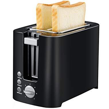 Bonsenkitchen 2-slice Black Toaster Small Compact Bread Toaster for Space Saving