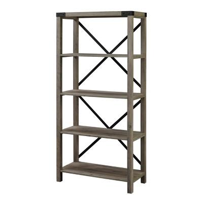 64" Farmhouse Metal Bookcase Gray Wash - Saracina Home